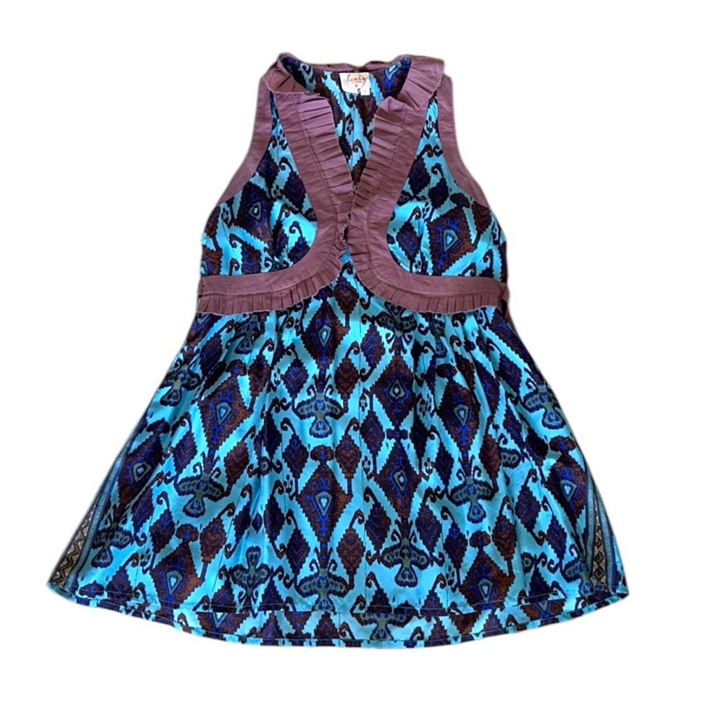 Anthro Tracy Reese Plenty Silk Aqua Blue Aztec Print Tie Back Swing Top - 4